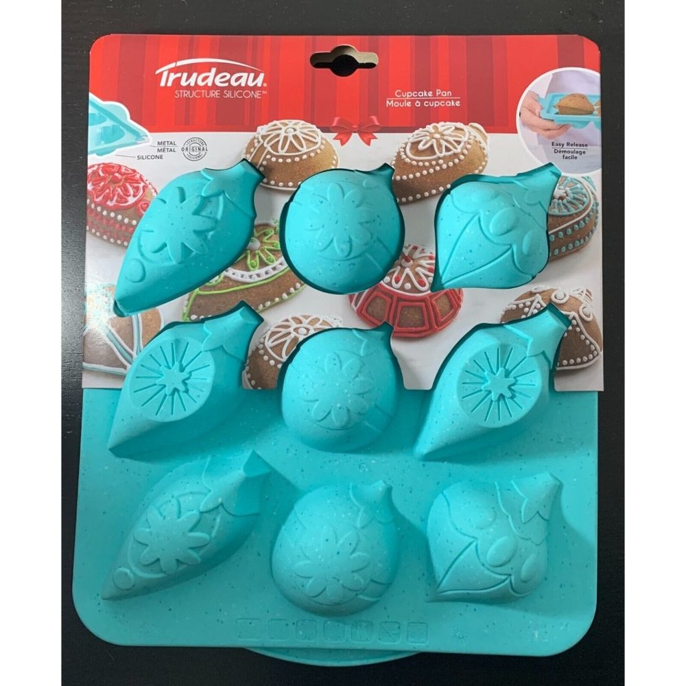 Trudeau Christmas 9.75" Structure Silicone Ornament Shaped Cupcake Pan - Blue